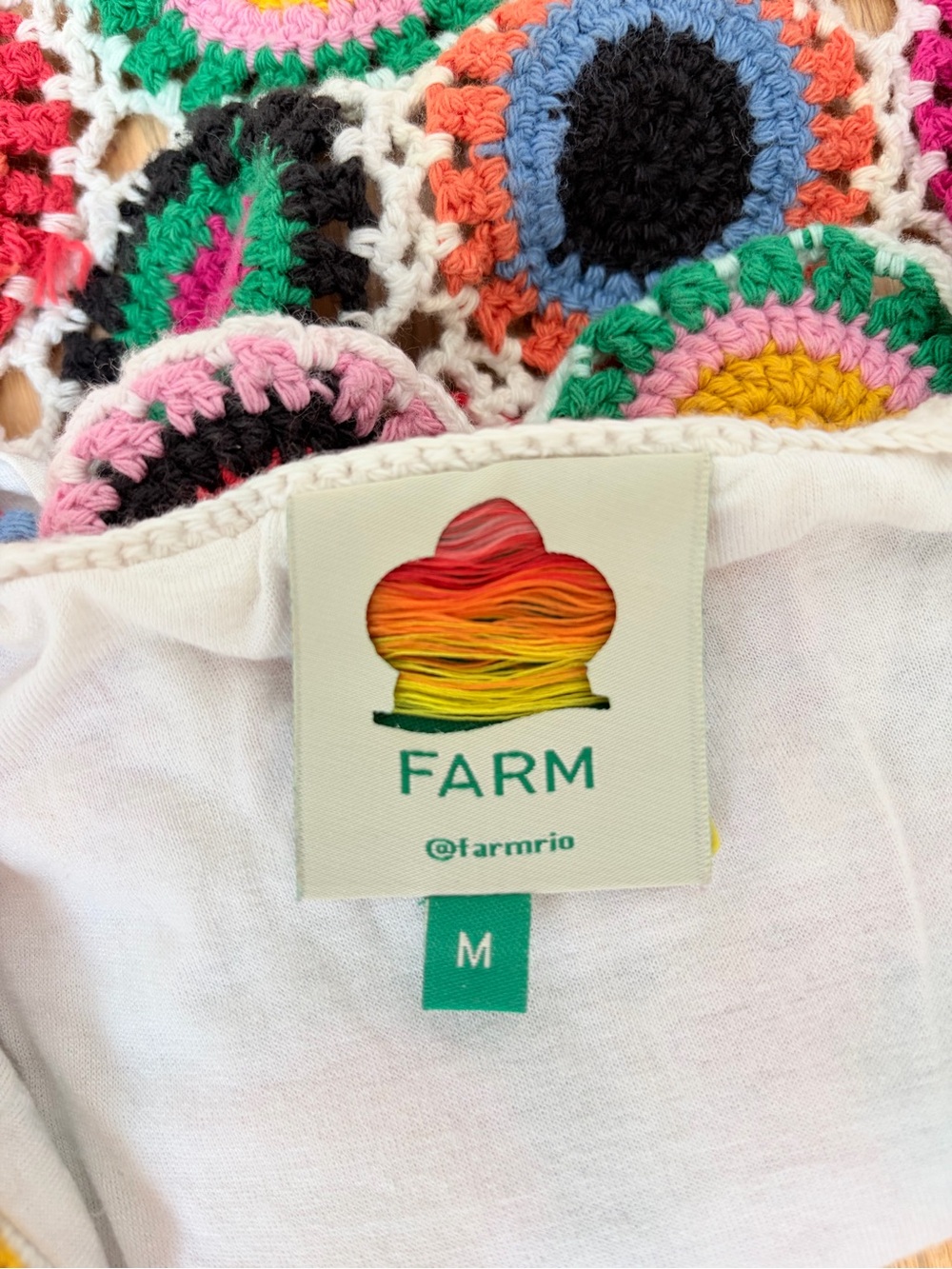 Farm Rio Crochet Matching Set Granny Square Crop Top Shorts Red Pink Size Medium - Picture 10 of 15